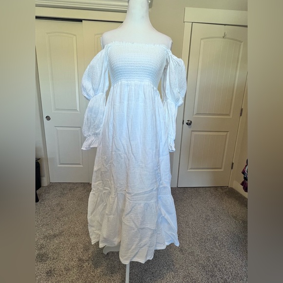 o.p.t Brigitte Dress Smocked bodice Puffed Tiered Sleeves Cotton Sz Small - Picture 3 of 16